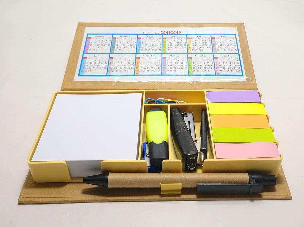 Weshopaholic Eco-Friendly Stationary Set with Paper Clips, Stapler, Sticky Notes, Calendar, Pen (Design 1-Memo Pads)