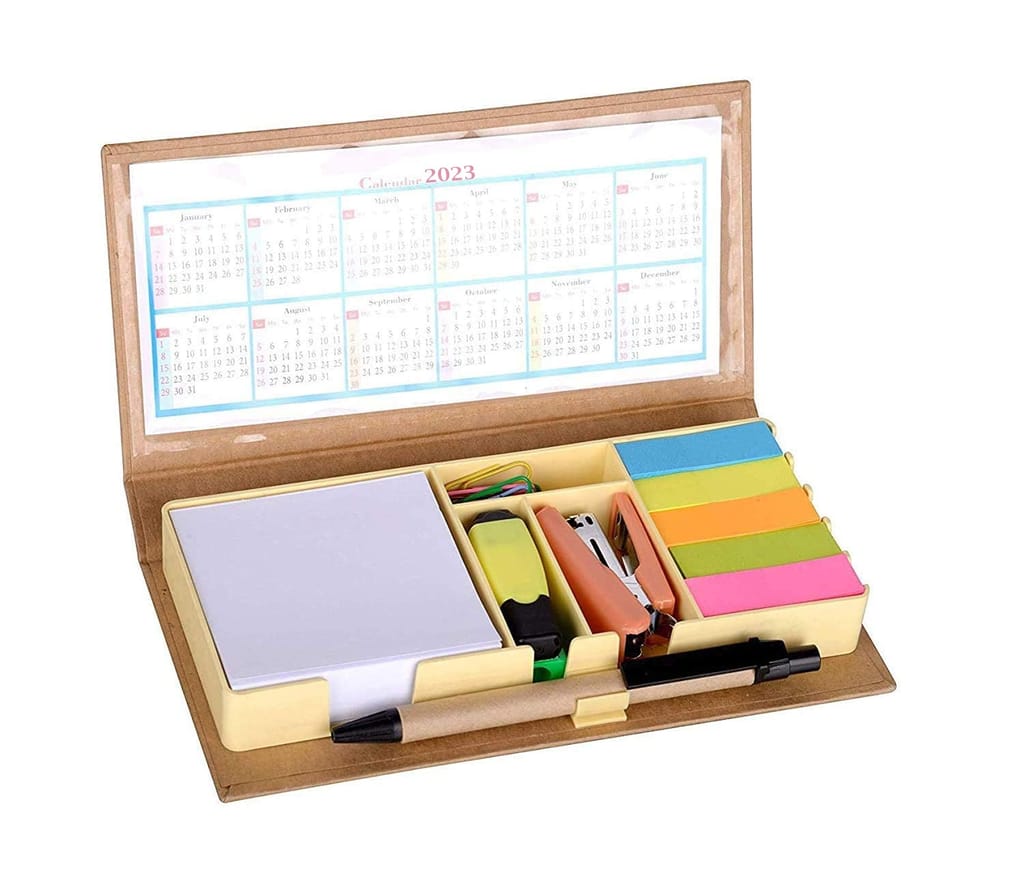 Weshopaholic Eco-Friendly Stationary Set with Paper Clips, Stapler, Sticky Notes, Calendar, Pen (Adventure-Memo Pads)