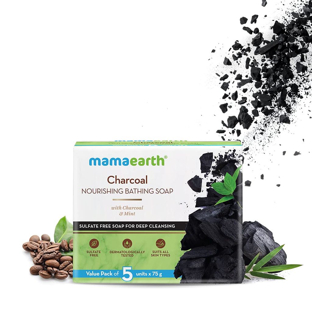 Mamaearth Charcoal Nourishing Soap With Charcoal and Mint for Deep Cleansing - 5x75g