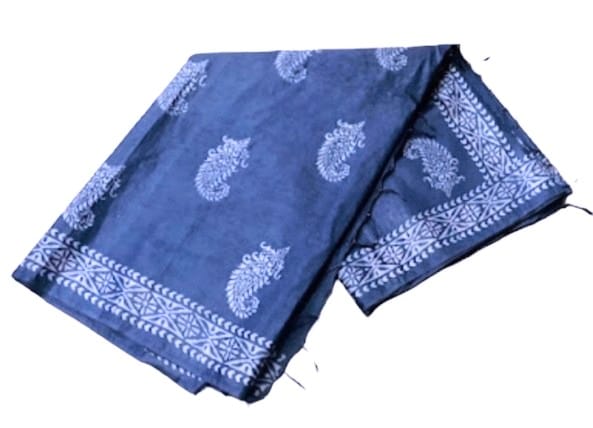 Glamvila Designer Slub Cotton Block Print Saree - Sarees | Buy online on ZillyBuy