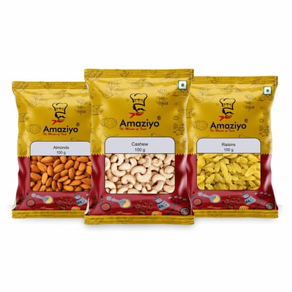 Amaziyo Dry Fruits Combo 300g | Pack Of 3 | Almonds, Cashew, Raisins