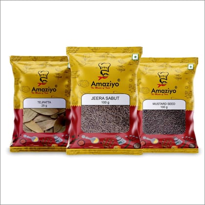Amaziyo Essential Whole Spices combo 250g I Pack of 3 | Cumin Seed, Black Mustard, Tejpatta