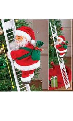 Electric Christmas Santa Climbing Ladder Santa Claus Musical Xmas Santa Angel Figurine Pack of 1