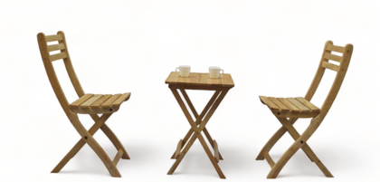 Harmony Haven Solid Acacia Wood Square Folding Coffee Table with 2 Foldable Chairs Set for Balcony & Outdoor | Wooden Patio Tea Table with Chairs | Natural