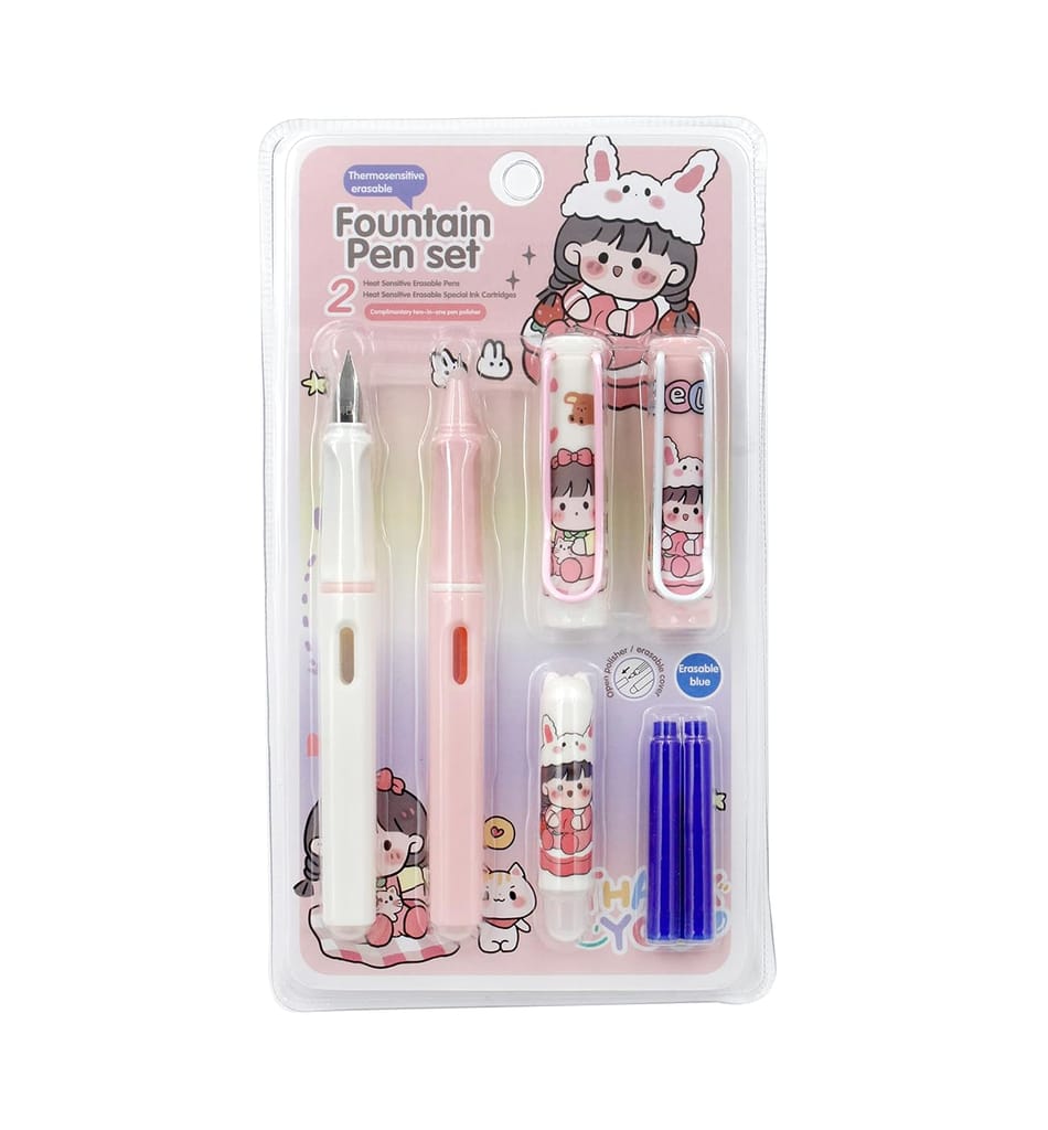 Weshopaholic Erasable Fountain Pen Replacable Ink Set Blue Ink Ef 0.38Mm Cute School Pens Office Supplies Stationery For Writing (Pink) - Stationery | Buy online on ZillyBuy
