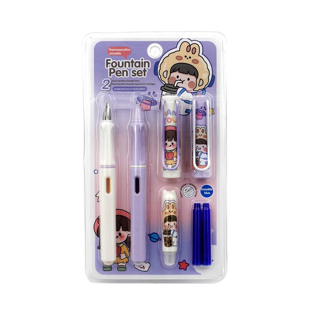 Weshopaholic Erasable Fountain Pen Replacable Ink Set Blue Ink Ef 0.38Mm Cute School Pens Office Supplies Stationery For Writing (Purple) - Stationery | Buy online on ZillyBuy