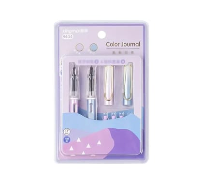 Weshopaholic Erasable Fountain Pen Replacable Ink Set Blue Ink EF 0.38mm Cute School Pens Office Supplies Stationery for Writing (Purple-Aurora)
