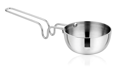 MANNAT Stainless Steel Tadka Pan Compatible with Gas|Chounk Pan| Gas Stove Safe|Useful for Home & Kitchen, Restaurants, Hotels(9 cm, Silver,Pack of 1)
