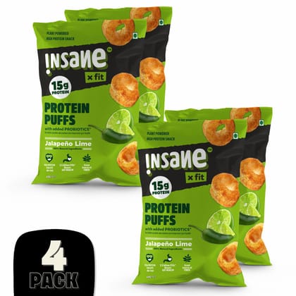 Insane Fit Protein Puffs | Jalapeno Lime 60g x 4 | Plant Protein | Roasted | Probiotics & Fibre | No Vegetable Oil