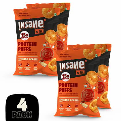 Insane Fit Protein Puffs | Sriracha Cream 60g x 4 | Plant Protein | Roasted | Probiotics & Fibre | No Vegetable Oil