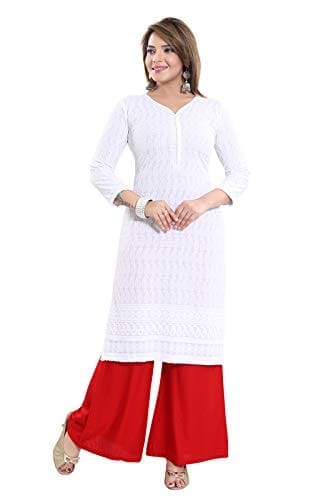 Indian Off-White Chikan Kurti with Maroon Palazzo Embroidered Kurti Pants  Set | eBay