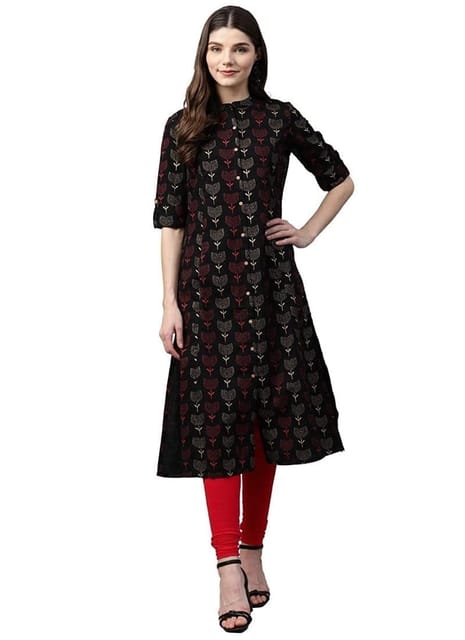 Buy TARANJAL Women's Printed Rayon Kurti Girls Casual Wear A-Line Black  Kurti (Small) at Amazon.in