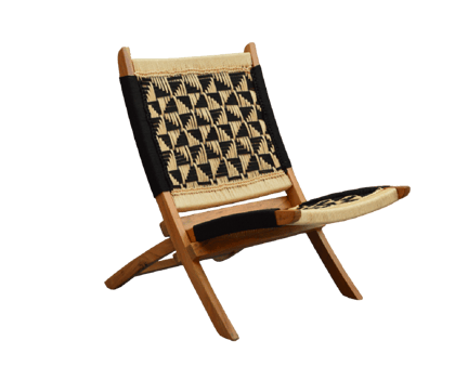 Orchid Homez Hand Woven Lounge Chair Folding Solid Wood Outdoor Chair (Natural) (Black-White)