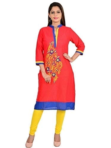 Janasya Indian Women's Red Poly Silk Kurta Suit Set - Ethnic Khazana