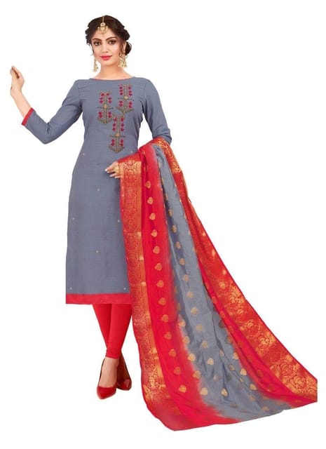 Grey Women Suit Set With Dupatta | Buy Grey Chiffon Embroidered Straight  Suit Set With Floral Dupatta at Soch USA & Worldwide