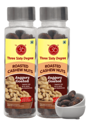 360 Degree Roasted Jaggery(Gud) Cashews Nuts Kaju, 200 gms (2 x 100gms Each)
