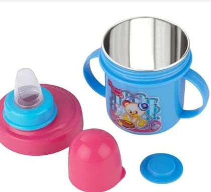 Stainless Steel Baby Spout Sipper Cup for Kids Age 3 Months to 18 Months 250 ML (Blue)