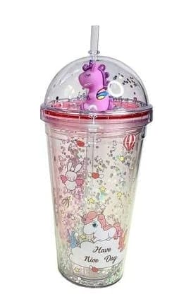 Generic Sipper Unicorn Water Bottler Sipper Glass Sipper with Straw for Girls 500 ml Sipper (Pack of 1, Multicolor)