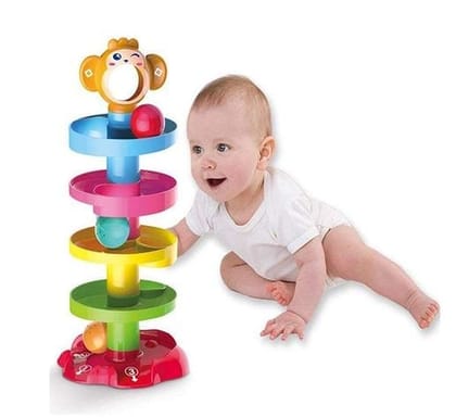 5 Layer Ball Drop and Roll Swirling Tower for Baby and Toddler Development Educational Toys | Stack, Drop and Go Ball Ramp Toy Set Includes 2 Spinning Acrylic Activity Balls
