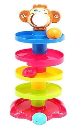 5 Layer Ball Drop and Roll Swirling Tower for Baby and Toddler Development Educational Toys | Stack, Drop and Go Ball Ramp Toy Set Includes 2 Spinning Acrylic Activity Balls
