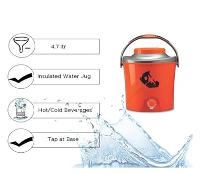 Milton Kool Stallion 5 Insulated Plastic Water Jug, 1 Piece, 4.7 litres, Red / Blue / Golden | Food Grade | Easy To Carry | BPA Free | Ideal for Travel | Picnic | Homes | Office