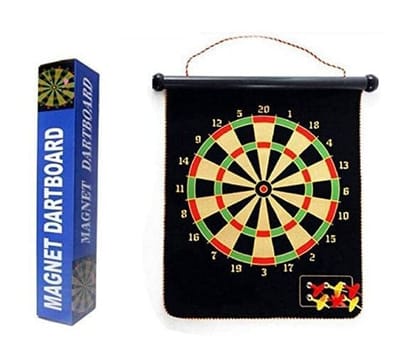 Magnet dart board game,double sided with colourful non pointed portable and foldable darts for kids