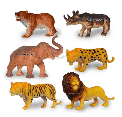 Set of 6 Big Size Full Action Toy Figure Jungle Cartoon Wild Animal Toys Figure Playing Set for Kids Current Animals