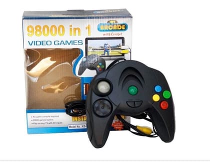 Plastic 98000 in 1 Shooting, Puzzle, Racing, Action Video Game Pad with Built in TV Game - Single Player Direct AV Inputs USB for Kids- Multicolour