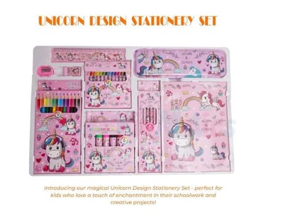 Unicorn Pencil, 3D Eraser, Sharpener, Scale, Geometry, Book, and Colors are All Included in This Stationery Set, Jumbo Pack of Unicorn Stationery with Metal Compass Box for Girls 41 Pieces