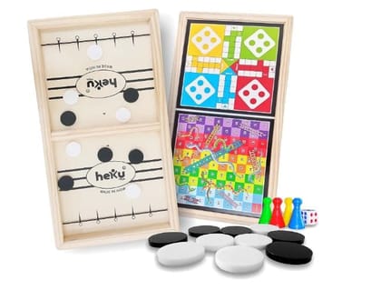 3 in 1 Fast Sling Puck Board Game String Hockey with Ludo Snacks and Ladders Party & Fun Games Board Game
