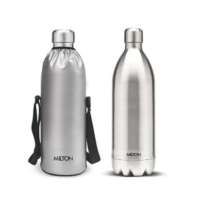 Milton Duo DLX 1500 Thermosteel 24 Hours Hot and Cold Water Bottle with Bag, 1 Piece, 1.5 Litre, Silver | Leak Proof | Office Bottle | Trekking | Travel Bottle