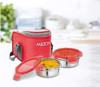Milton Cube 2 Lunch Box, 300 ml, Set of 2, Blue / Red (Stainless Steel)