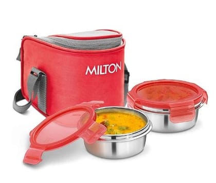 Milton Cube 2 Lunch Box, 300 ml, Set of 2, Blue / Red (Stainless Steel)