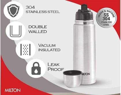 Milton Thermosteel Flip Lid Flask, 24 Hour Hot and Cold Bottle, Silver