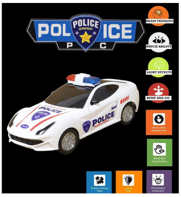 NQS Police Car Toy for Kids - Bump and Go Cop Car with Fun Flashing Lights in The Wheels and Realistic Sounds with Sirens