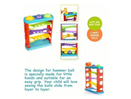 Hammer Knock Ball for Babies and Toddlers - Pound and See The Balls roll Down The ramps for Infants Multicolour-Small