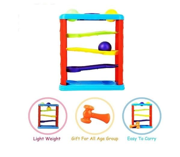 Hammer Knock Ball for Babies and Toddlers - Pound and See The Balls roll Down The ramps for Infants Multicolour-Small