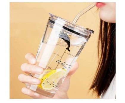 Stylish Glass Tumbler with Lid & Straw - Perfect for Drinks