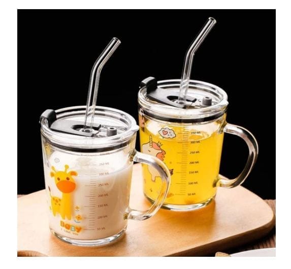 Baby Glass Sippy Cups with Straw - Cute & Spill-Proof
