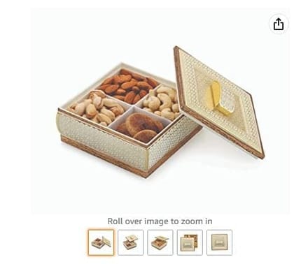 Liza Dry Fruit Storage Box/Sweets Box/Oxidized Dry Fruit Storage Box/Gift Box/Mukhwash Box (4 Section Box)