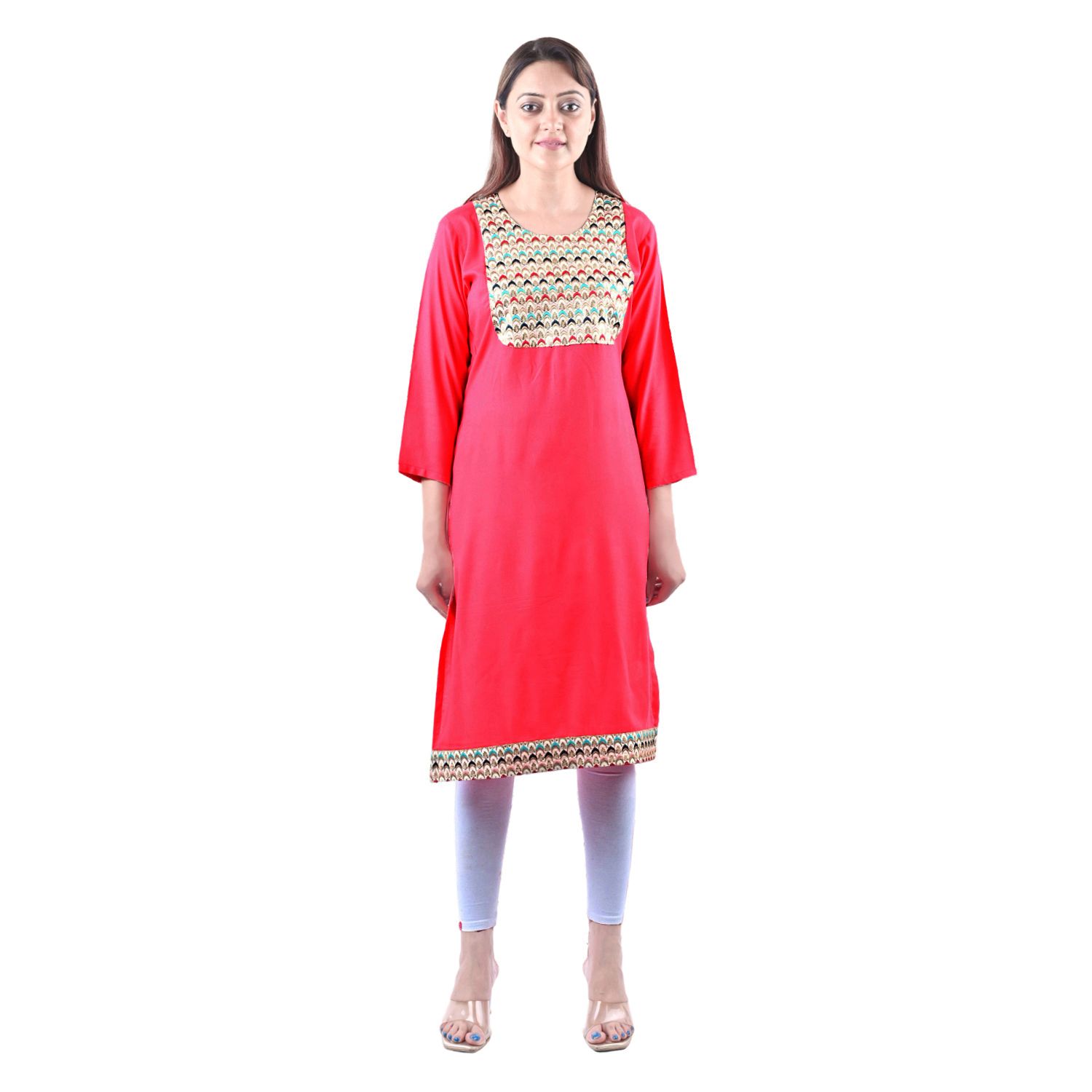 falah Handicrafts Society Women's Cotton Rayon Mix Fabric Zari Hand Embriodered Kurti (FHS/KU/23/11-2XL) Pink