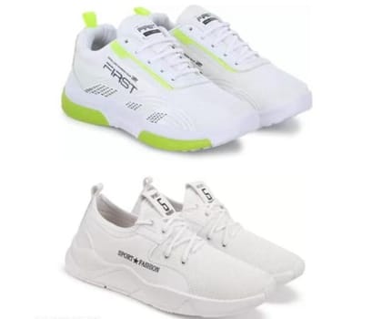 White and green solid casual shoes for men