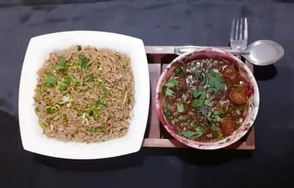 Manchurian Gravy With Fried Rice And Buttermilk