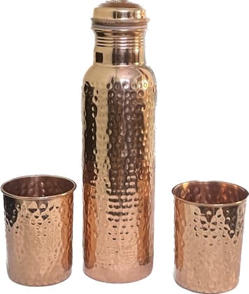 Hammered Copper Bottle and Glass Set