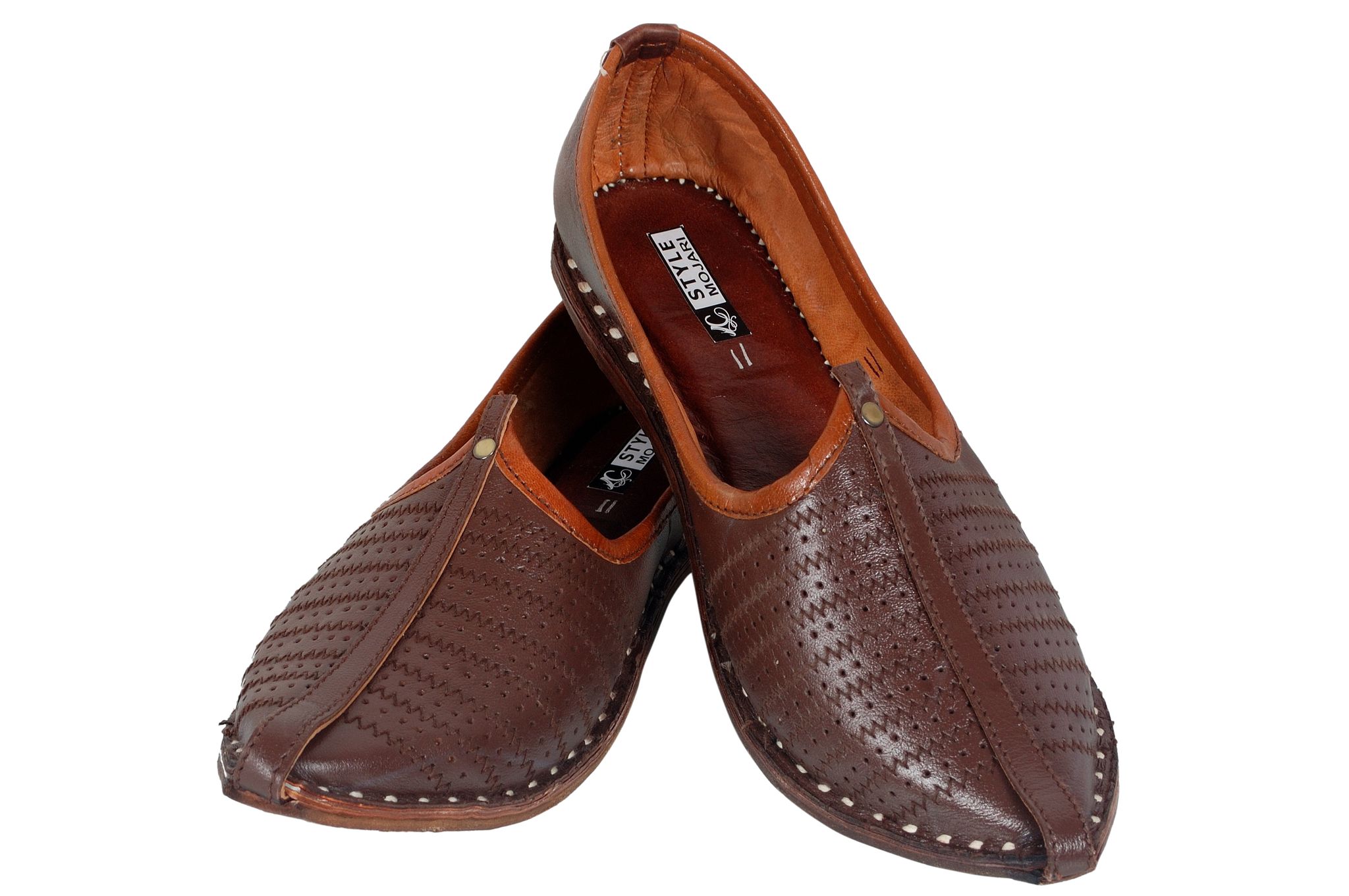 C Stvle Moiari Men's Traditional Rajasthani Men's Genuine Leather Jutti, Mojari (Dark Brown,