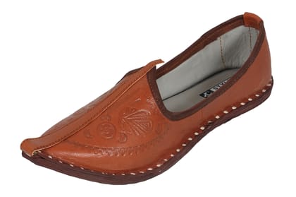 C Stvle Moiari Men's Traditional Rajasthani Men's Genuine Leather Jutti, Mojari, Brown