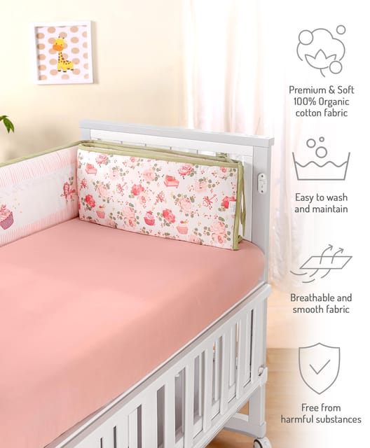 Bonfino Premium 100 Organic Cotton Crib Bumper Cupcake Print