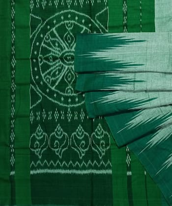 Green Nuapatna Handwoven Single Ikat Cotton Saree