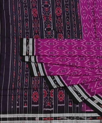 Majenta Black Nuapatna Handwoven Single Ikat Cotton Saree