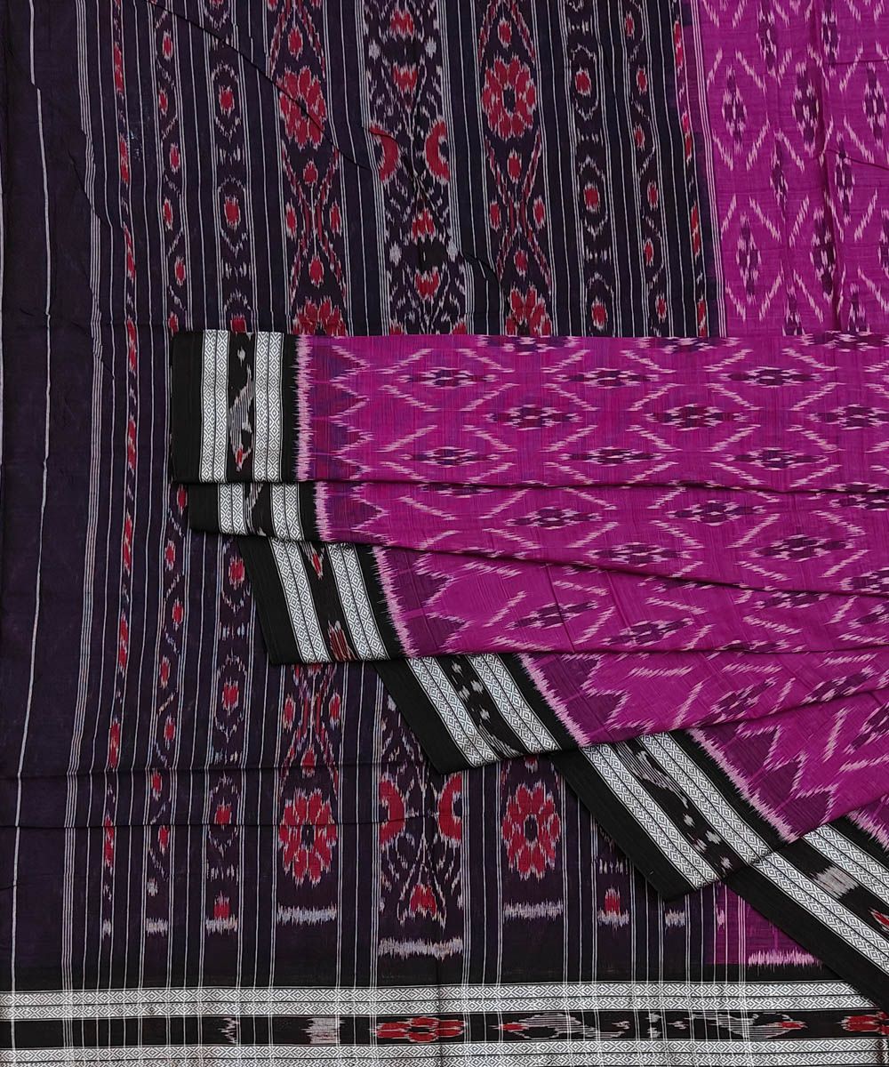 Majenta Black Nuapatna Handwoven Single Ikat Cotton Saree